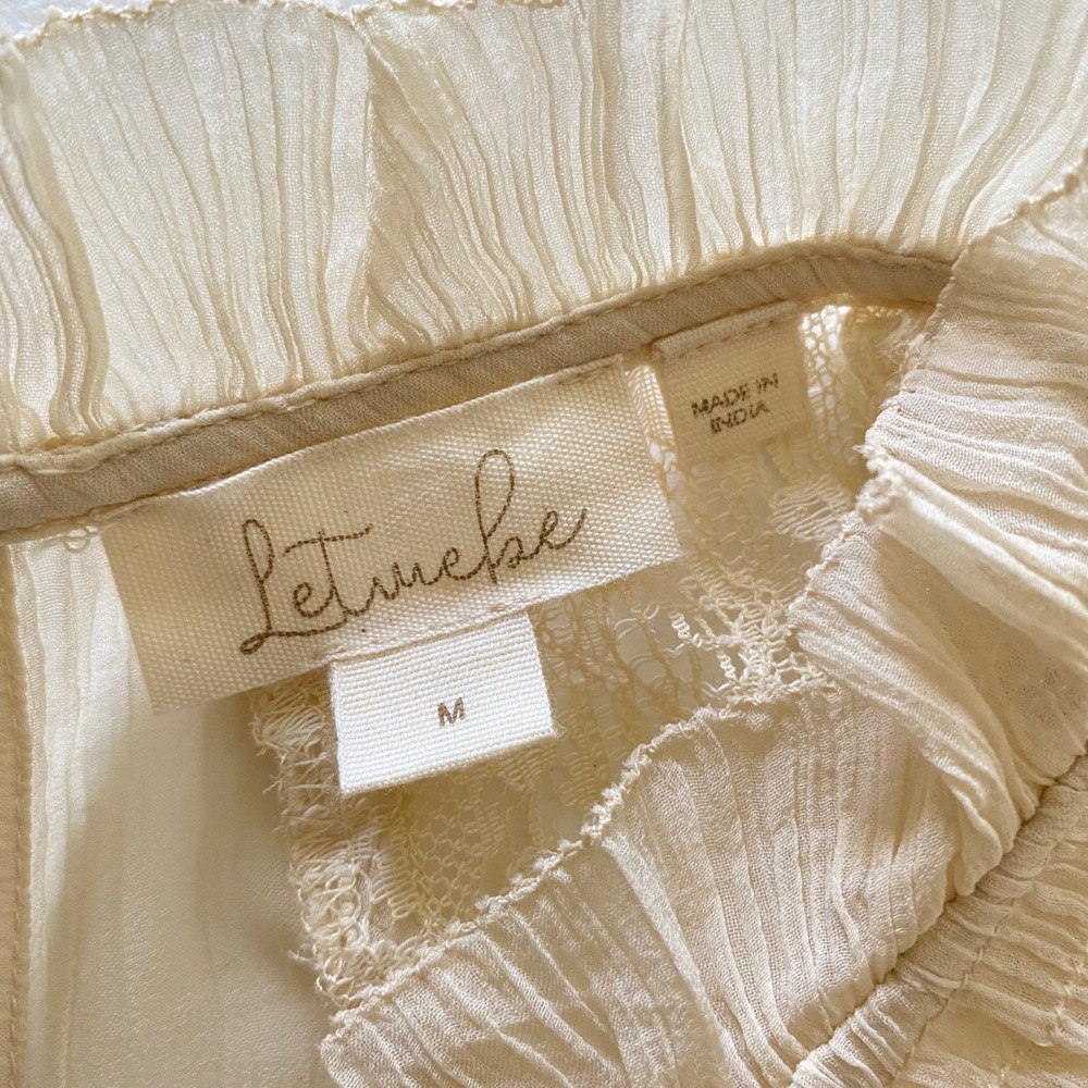 Let Me Be Women's Midi Dress Cream Crinkle Lace Bohemian Long Sleeve - Picture 3 of 8